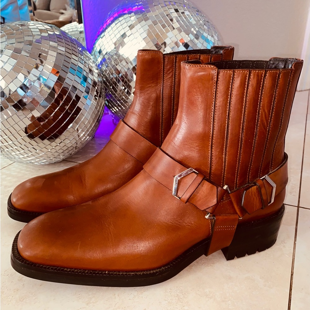 BRAND NEW - JIMMY CHOO MEN’S BROWN LEATHER HARNESS BOOT - 45